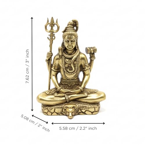 Image of eCraftIndia Golden Brass Lord Shiva Statue with Trishul Damru | Lord Shiva Idol for Home Office Car Dashboard | Shiv Murti | Shiv Idol Gift for Diwali Housewarming Maha Shivratri Birthday