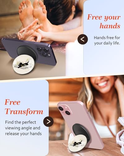 Image of Magnetic Phone Grip, Cute Finger Grip Phone Stand, Black Cat