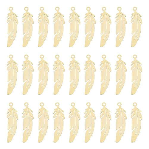 UNICRAFTALE 40 colgante de Plumas de Acero Inoxidable Chapado En Oro de 18 quilates RealAdornos de Metal GrabadoAbalorios de Plumas Sin Níquel para Hacer Pulseras Y Joyas