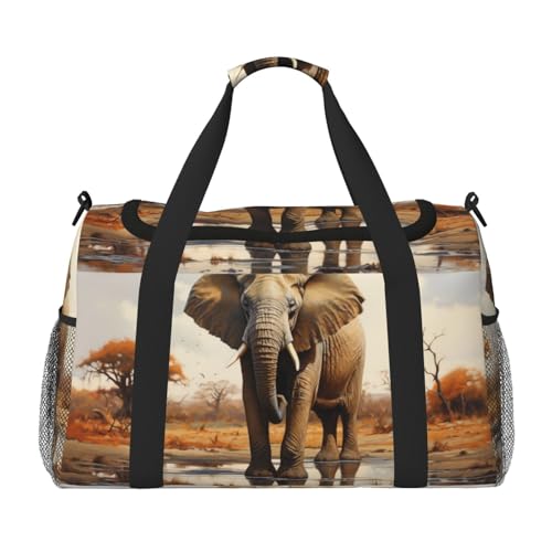 African elephant Travel Duffel Bag - Large Capacity Carry On Bag for Women & Men, Suitable for Travel and Outdoor Activities, Black