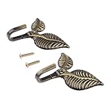 Hicello 2Pcs Curtain Tieback Hooks Multifunctional Wall Hook Bronze Vintage Leaf Design