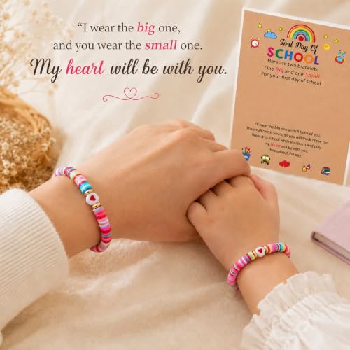 Image of First Day of School Matching Heart Bracelets for Mommy and Me | Back to School Supplies Gifts Mother and Daughter Bracelets
