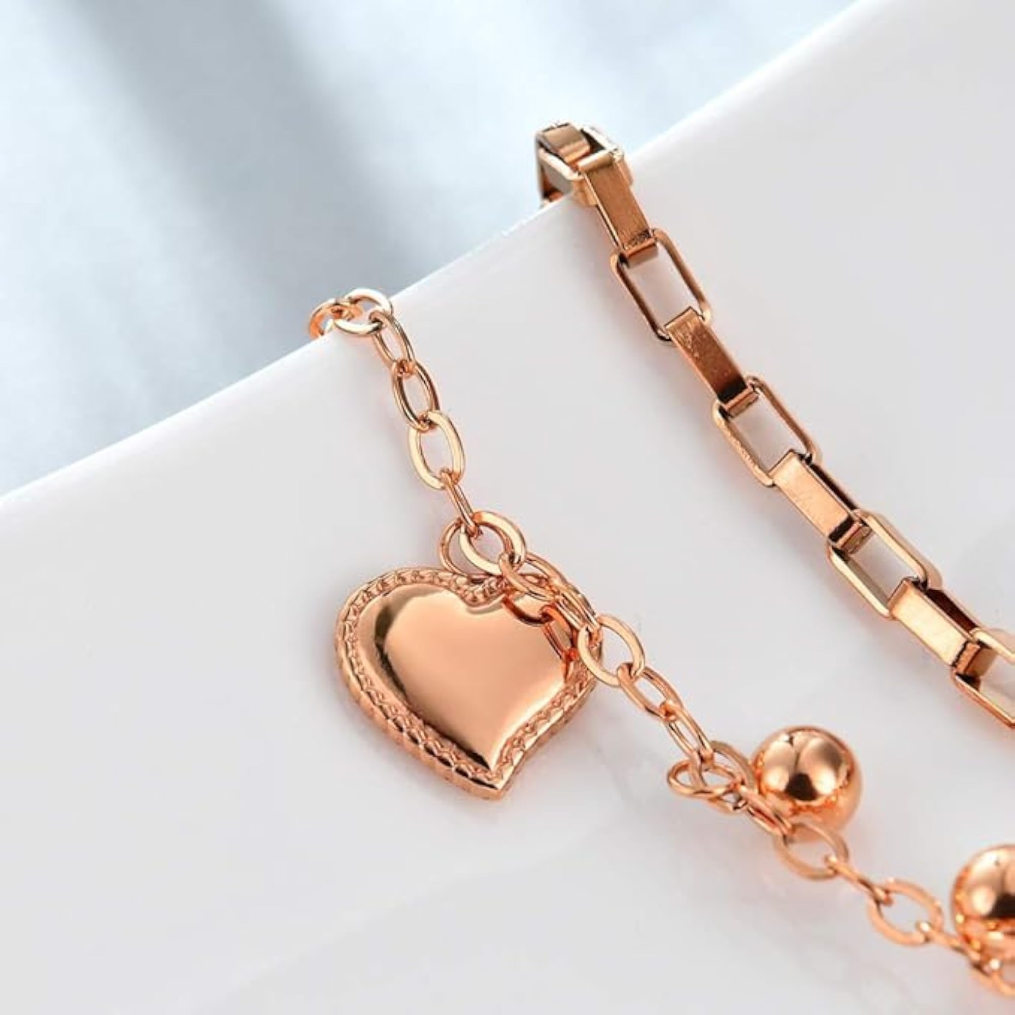 Women's 18K Rose Gold Plated Hearts Bracelet, Waterproof