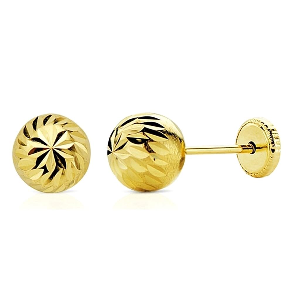 Pendientes Oro 18k bola tallada de alta joyería con rosca de seguridad 3