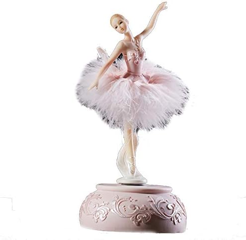 Chagar Feather Skirt Ballerina Rotating Music Box Figurine,White and Pink Manual Control Dancing Girl Musical Box for Girl Kids Gift (Pink)
