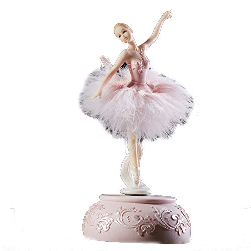 Chagar Feather Skirt Ballerina Rotating Music Box Figurine,White And Pink Manual Control Dancing Girl Musical Box For Girl Kids Gift (Pink) #TOP7