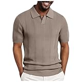 [BINBINNIAO] ニット ポロシャツ メンズ 大きいサイズ サマーセーター 編み物 トップス 夏服 半袖 無地 ゴルフウェア ストレッチ Vネック poloシャツ 柔らかい 快適 通気 カットソー 体型カバー 着瘦せ ビジネス スポーツ