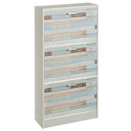 LOLAhome Mueble Zapatero de 3 Puertas de Madera Azul rústico Vitta...