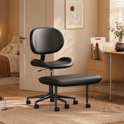 Image of Pinmoco Ergonomic Cross Legged Chair with Wheels - Adjustable Height Meditation & Yoga Chair for ADHD, Wide Criss Cross Design with Lumbar Support, PU Leather, Black