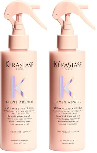 Image of Kerastase Gloss Absolu Anti-Frizz Heat Protectant Spray For Glossy Hair | Fine To Medium Hair | 4-Days Anti-Frizz | With Hyaluronic & Glycolic Acid, Wild Rose-In-Oil | 190ml (Pack of 2)