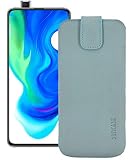 Suncase ECHT Ledertasche Leder Etui *Slim-Edition* kompatibel mit Xiaomi Poco F2 Pro (mit Rückzugsfunktion & Magnetverschluss) in antik-türkis