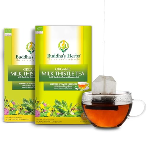 Organic Milk Thistle Tea Bags (Pack of 2) - Digestive Wellness Herbal Tea Blend w/Dandelion Root & Peppermint - Decaf Herbal Immune Support Tea - Perfect Tea Gifts for Tea Lovers