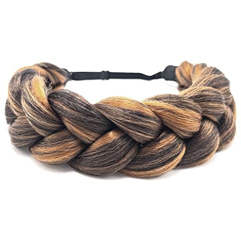 TOECWEGR Braided HeadbandHair Braid Hairpiece Classic Chunky Elastic Synthetic Headband Women Beauty Accessories (Brown Brass) Cover