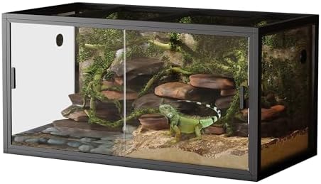 120 Gallon 4x2x2 ft Bearded Dragon Tank – Large Reptile Enclosure with Front Sliding Glass Door, Heavy Duty Metal Top Screen Ventilation, Easy to Assemble Terrarium for Snakes & Lizards