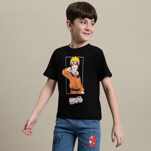 Image of Kidsville Official Naruto Anime Boys Half Sleeves Round Neck Graphic Character Printed Regular Fit Pure Breathable Cotton Fabric Tshirt