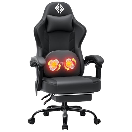 HOFFREE 3D Kneading Massage Gaming Chair with Footrest, Grey