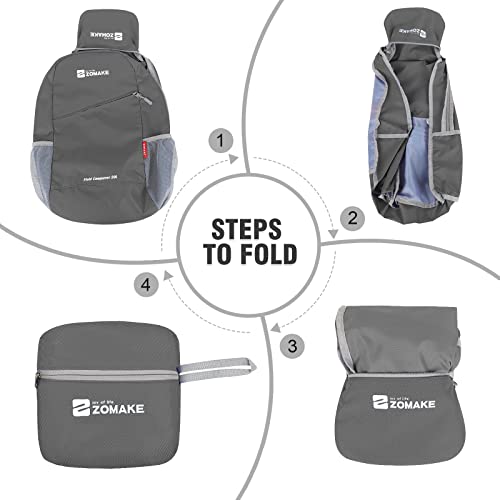Zomake 20L Packable Backpack:lightweight Hiking Backpacks - Foldable Water Resistant Back Pack Packable Small Travel Day Pack For Camping Outdoor Hiking (Medium Grey) #TOP5