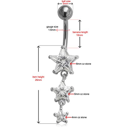 Atoz Piercing Dark Green Gemstone Fancy Triple Star Dangling 925 Sterling Silver With Stainless Steel Belly Button Rings #TOP1