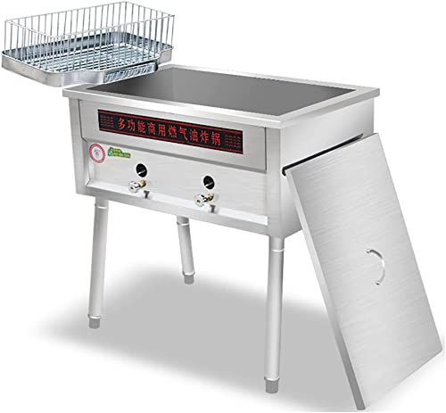 WOTZOV Freidora de Gas GLP Comercial, freidora de Acero Inoxidable con Patas y Tapa Desmontables, Temperatura Ajustable, para Papas Fritas, Pavo y donas.，40L
