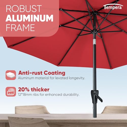 Image of Tempera Patio Market Outdoor Table Umbrella with Push Button Tilt and Crank, Large Sun Umbrella with Sturdy Pole & Fade Resistant Canopy, Easy to Set