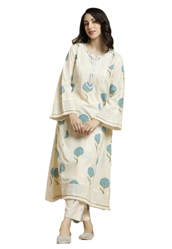 Fabyuti Pure Cotton Floral Print Embroidery Work Kurta and Pants with Schiffli Work on Neck - Review, Price and Buying Guide