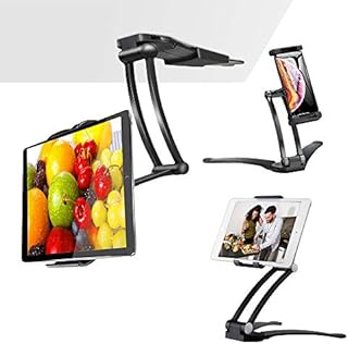 2-in-1 Tablet Stand, Under Cabinet Tablet Mount, Tablet Wall Mount for iPad, Kitchen Tablet Holder for iPad Pro 11, iPad Mini 5, iPad Air 4, Surface Pro, Galaxy Tab S3 & Other 5-12” Devices, Black