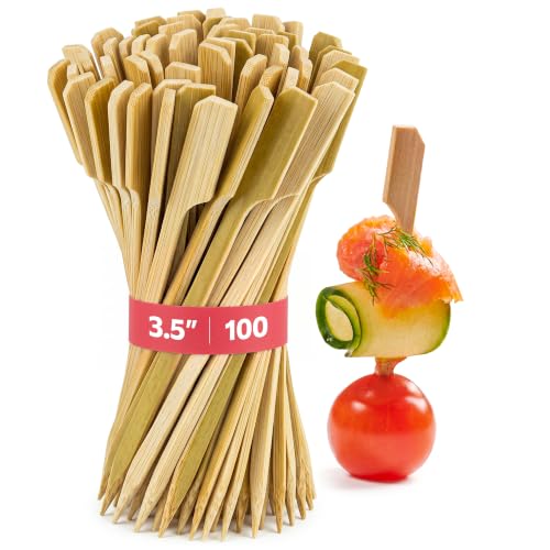 GUSTO [100 Pack] 3.5 inch Wooden Paddle Picks, Bamboo Skewers - Toothpicks For Cocktails, Grilling, Appetizers, Fruits, Barbeque and Sandwiches - (Fomerly Comfy Package)