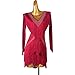 kzytamz Robes de Danse Latine FrangéEs Femmes pour Adultes Salle de Bal Salsa Samba Costume Col en V Manches Longues Robe de CompéTition Latine Ourlet à Pampilles ScèNe Costumes (XL,Red)