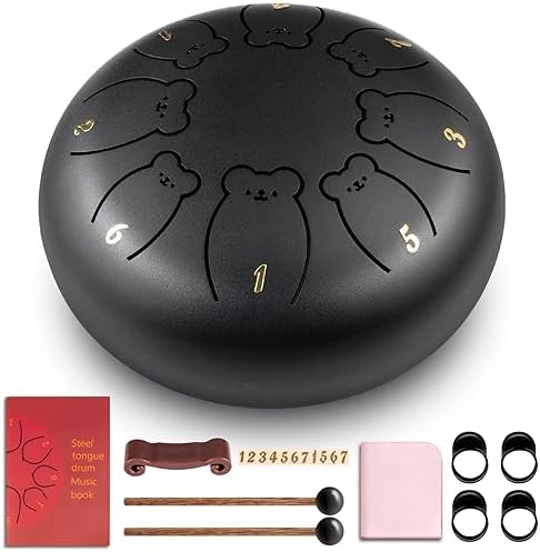 CAHAYA Steel Tongue Drum: 6 Inch 8 Notes Steel Hand Drum for Kids with Music Book, Drum Mallets, Finger Paddles and Carry Bag for Adults Meditation Yoga Zen Gifts