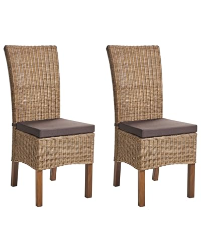 Esszimmerstuhl 2er-Set Rattangeflecht Extra-Kissen Boho-Stil Hohe...