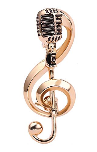 Générique Broche Bijou Acier doré clé de Sol et Micro Microphone.