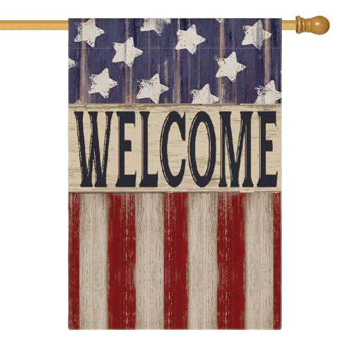 AVOIN colorlife Patriotic 4th of July House Flag 28x40 Inch Double Sided Outside, Memorial Day Retro American Stars and Stripes Welcome Yard Outdoor Decoration