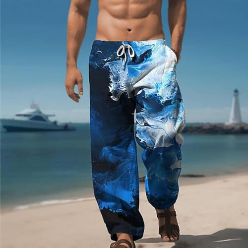 Pantalones de ocio para hombre delgados con lino e impresión 3D 2