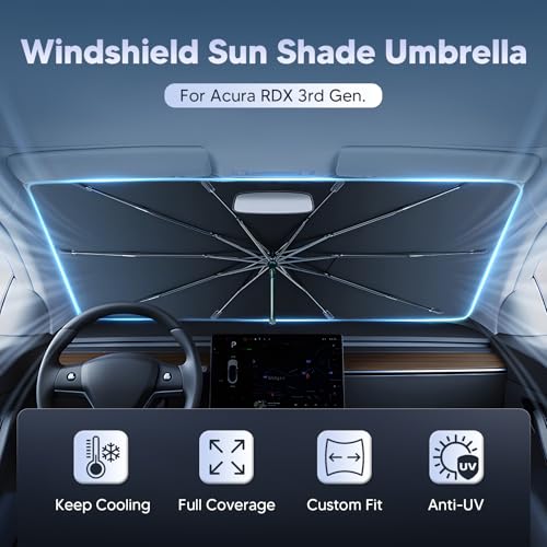 Image of Autorder Windshield Sun Shade Umbrella for 2019-2026 Acura RDX Accessories,Upgraded Ice Crystal Material,Easy Setup Umbrella Sunshade for Car Windshield,100% Sun Blocking