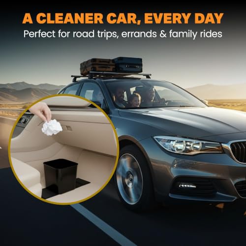 Image of Car Trash Can with Stability Wings - Leakproof Portable Garbage Bin for Fabric & Rubber Mats - Compact Durable Plastic Auto Organizer for Cars, SUVs, Trucks (Gray, Small)