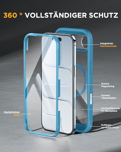 Image of Miracase Magnetic for iPhone Air Case 6.5 inch [Compatible with MagSafe] Full-Body Phone Case with Built-in Glass Screen Protector & Camera Control,Drop Proof iPhone 17 Air Case Cover, Blue