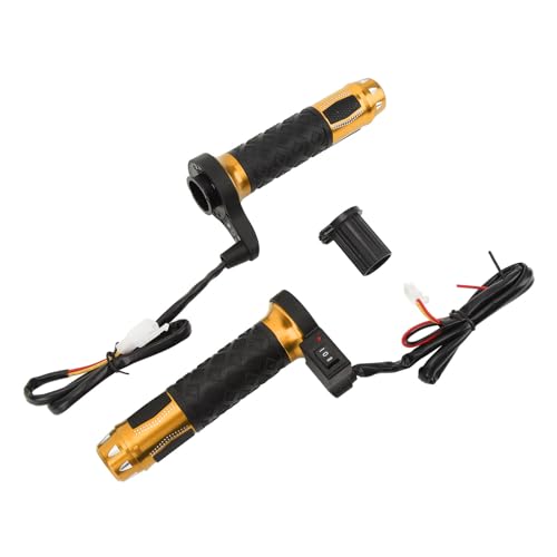 Generic Empuñadura Calefactable para Motocicleta, 1 par de Aleación de Aluminio ABS, Ranura para Acelerador Extraíble, Empuñadura Calefactable para Manillar de 12V para Tubo de 22mm (Gold)