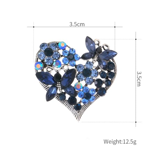 Image of Rhinestone Heart Brooch Sparkling Crystal Flower Brooch Pin Vintage Crystal Butterfly Pin Elegant Heart Insect Clothing Bags Hats Accessories Wedding Birthday Party Christmas Jewelry for Women