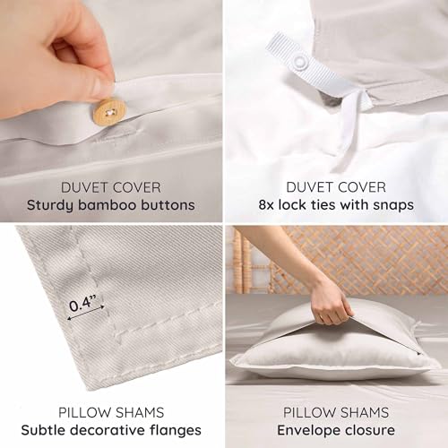 Image of Bambaw 3pcs Set - 100% Viscose Derived from Bamboo Duvet Cover Queen Size Set, Duvet Cover Cooling for Hot Sleepers, Super Soft & Breathable, Oeko-TEX Standard 100 Certified, No Comforter (Sand)