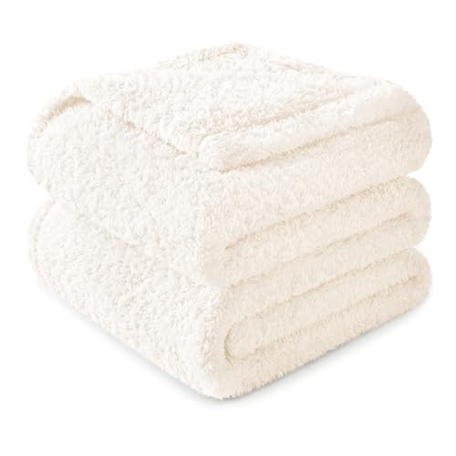 Exclusivo Mezcla Plaid Couverture Polaire, pour Canapé ou Lit, Toutes Les Saisons, Doux, Chaud et Moelleux, 130x150 CM, Blanc