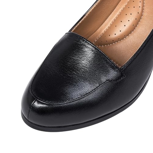 Mona flying Women's Leather Closed Round Toe Chunky High Heel Pumps Formal Court Shoes Office Work Dress Shoes for Ladies3