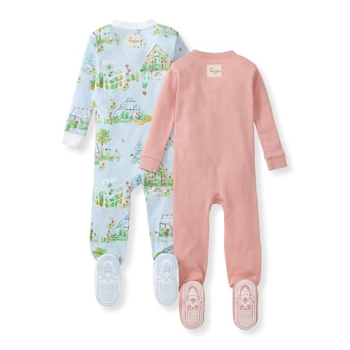 Burt's Bees Baby Organic Cotton Footed Pajamas for Girls, Zipper P Sleeper, Snug Fit Sleepwear with Non-Slip Bee Grips — view 2