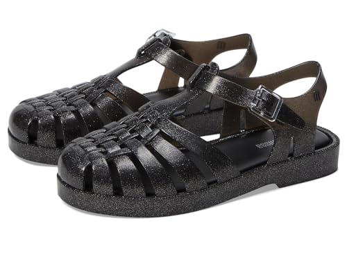 Mini Melissa Girls Possession Shiny (Little Big Kid) Fisherman Sandal, Glitter Black, 12