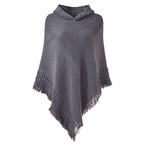 Ladies' Hooded Cape with Fringed Hem, Crochet Poncho Knitting Patterns Knit Cape Poncho Sweater for Women