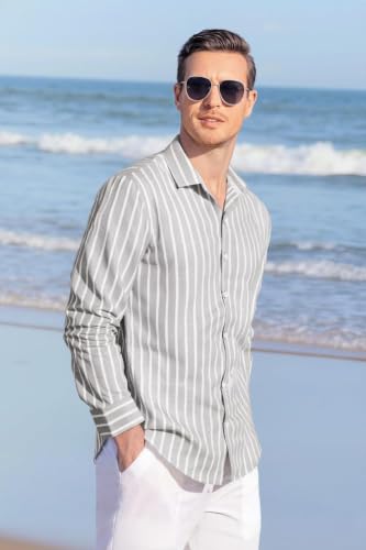 Image of Zombom Men's Regular Fit Vertical Striped Casual Shirt | Full Sleeve Cotton Blend Shirt for Men | Slim Fit Stylish Party
