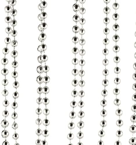 Festive Fix 9 Feet Christmas Bead Garlands in Silver  Artificial Pearls Strands for Xmas Trees Ornaments | Shiny Glitter Beaded Garland Decor Supplies for Christmas Wedding DIY Decoration