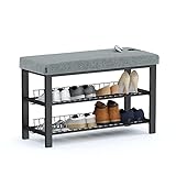 stardis stabiles Schuhregal mit Sitzkissen platzsparende Schuhbank mit 2 Gitterablagen 81x50x32 cm, formsch&ouml;ner Schuhschrank f&uuml;r Flur, Wohn- und Schlafzimmer mit Schutz gegen Bodenkratzer (grau)