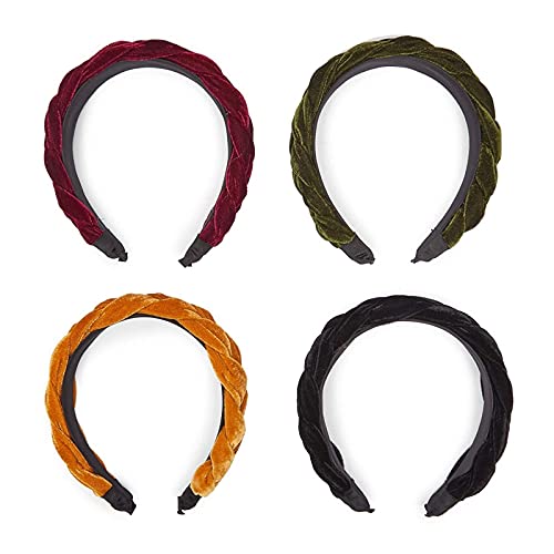 Velvet Headbands For Women, Padded Braid Hair Accessories (4 Colors, 4 Pack) #TOP5