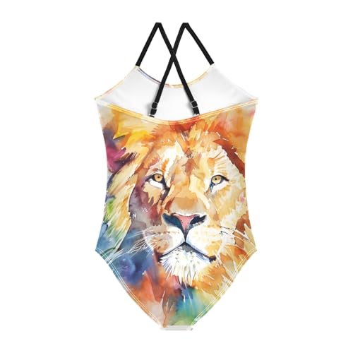 Watercolor Lion Girls Swimsuit One Piece Bathing Suit Beach Swimwear with Adjustable Straps2
