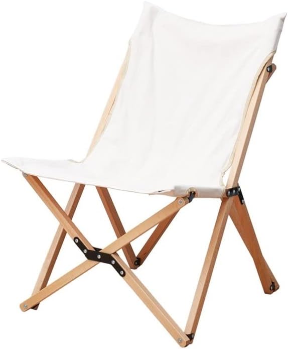 Portable Folding Chair Solid Wood Camping Chair Folding Chair Single Sofa Portable Outdoor Beach Sports Chair Adjustable Folding Chair(White)